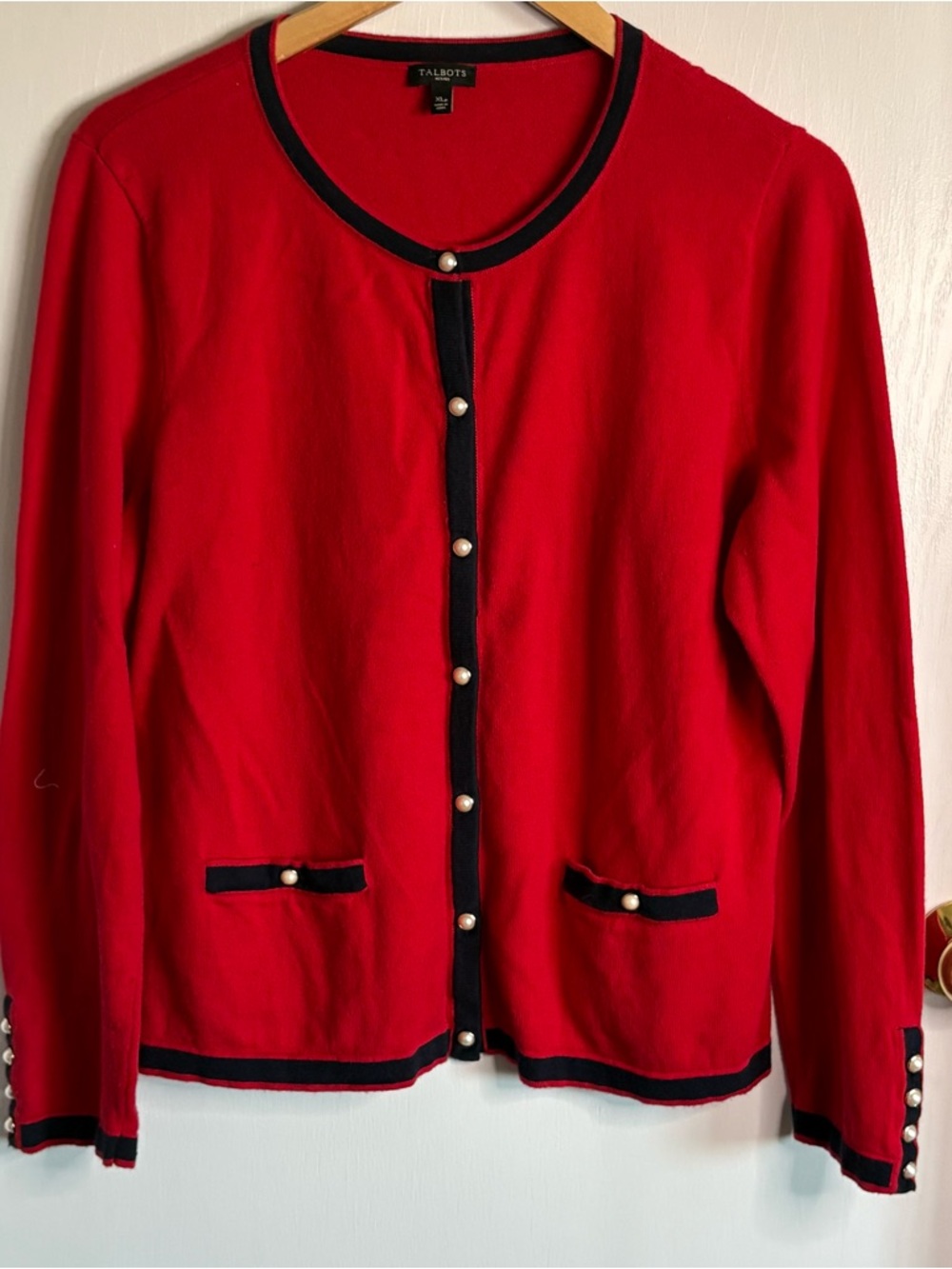 Talbots Lady Jacket Cardigan Trim Pearl Buttons Preppy Classic XLP Cashmere Blnd